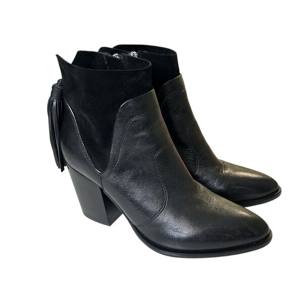 Marc Fisher Ankle Boots Janey Black Leather Suede Ankle Boots 6M Tassels - Picture 3 of 16